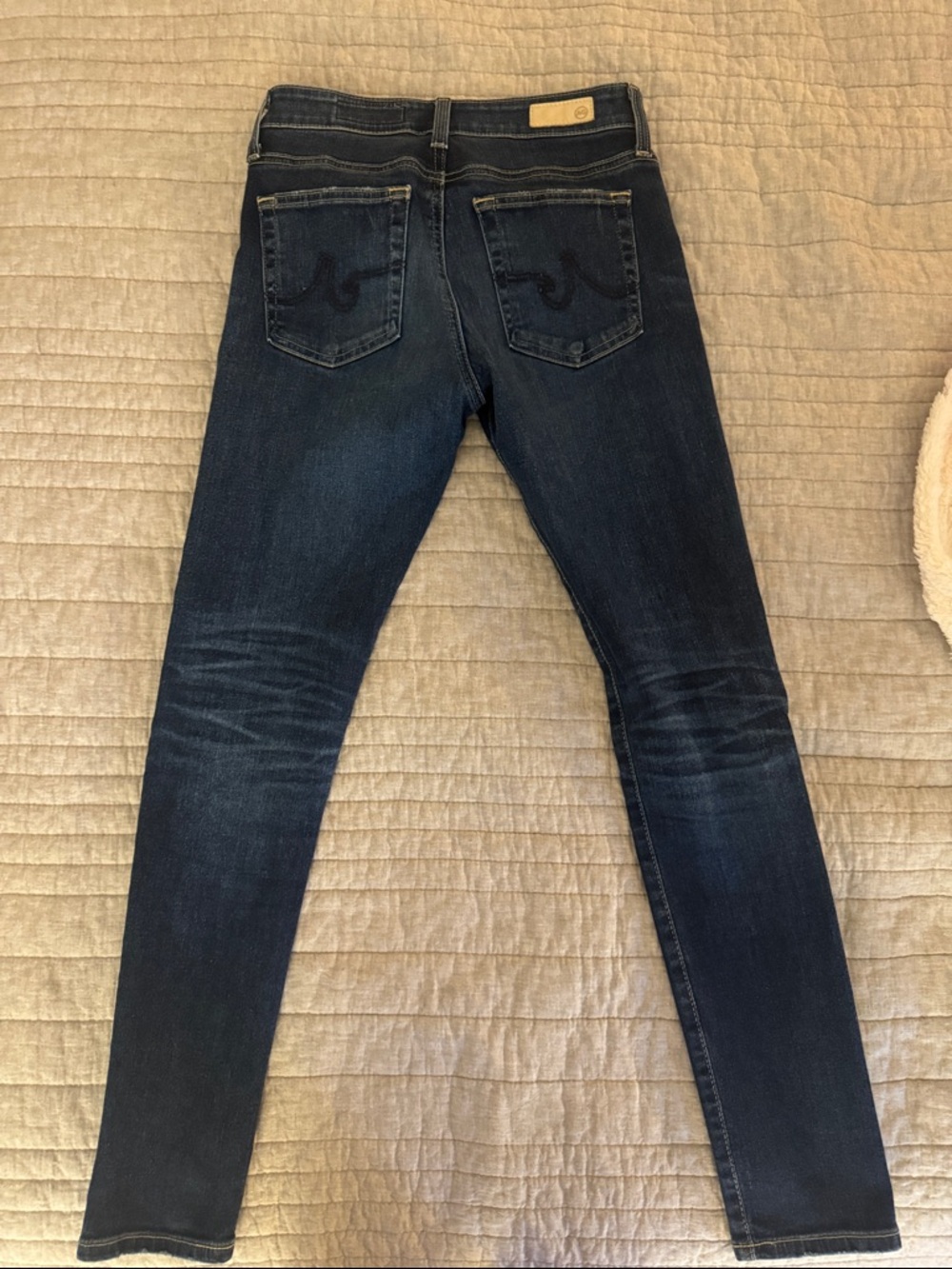 AG Dark Wash Skinny Jeans with Back Pocket Stitching